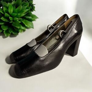 Vintage Sacha Too Black Leather‎ w/ Snake Accents Chunky Heels Women’s Size 8M